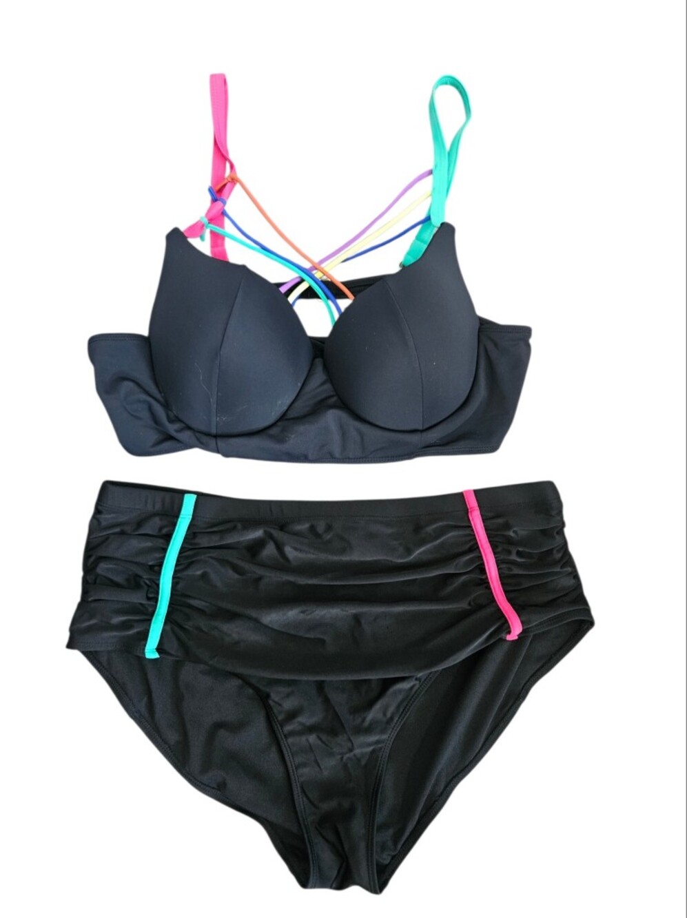 Chic Soul Two Pc Pink/Aqua Strappy Bikini Set Sz 3XL Pool Beach Summer Resort